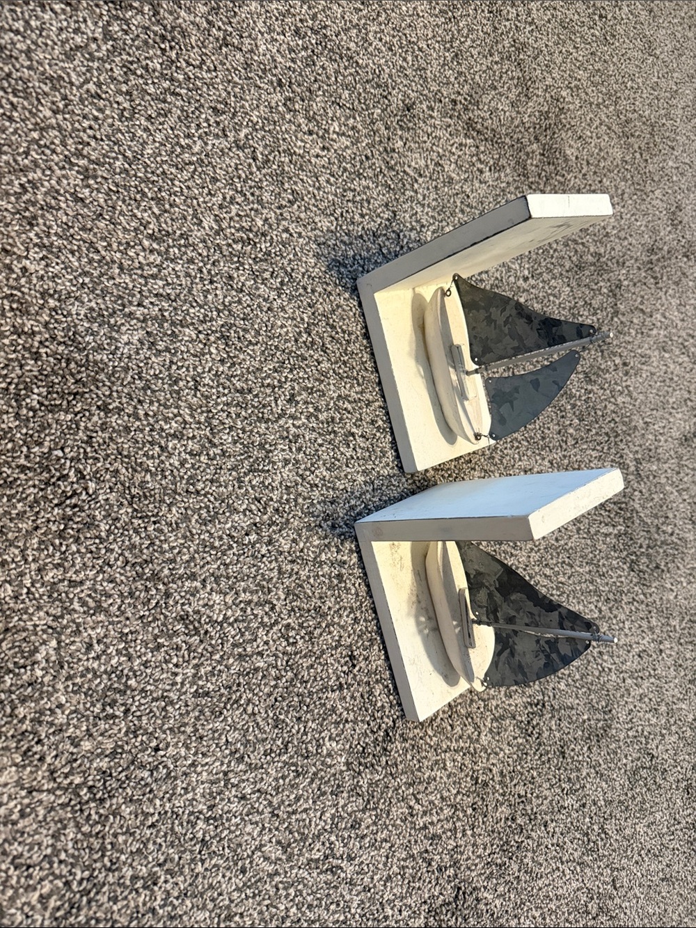 White Wooden Sailboat Bookends with Black Sail Accents
